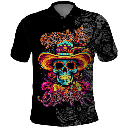 Skull Polo Shirt Day Of The Dead Sugar Skull Boys Polo Shirts Black