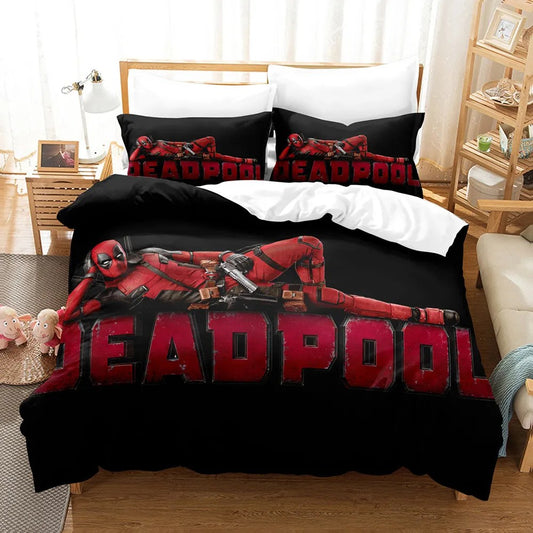 DP Bedding Set Deadpol Lying Pose Graphic Duvet Covers Red Black Unique Gift