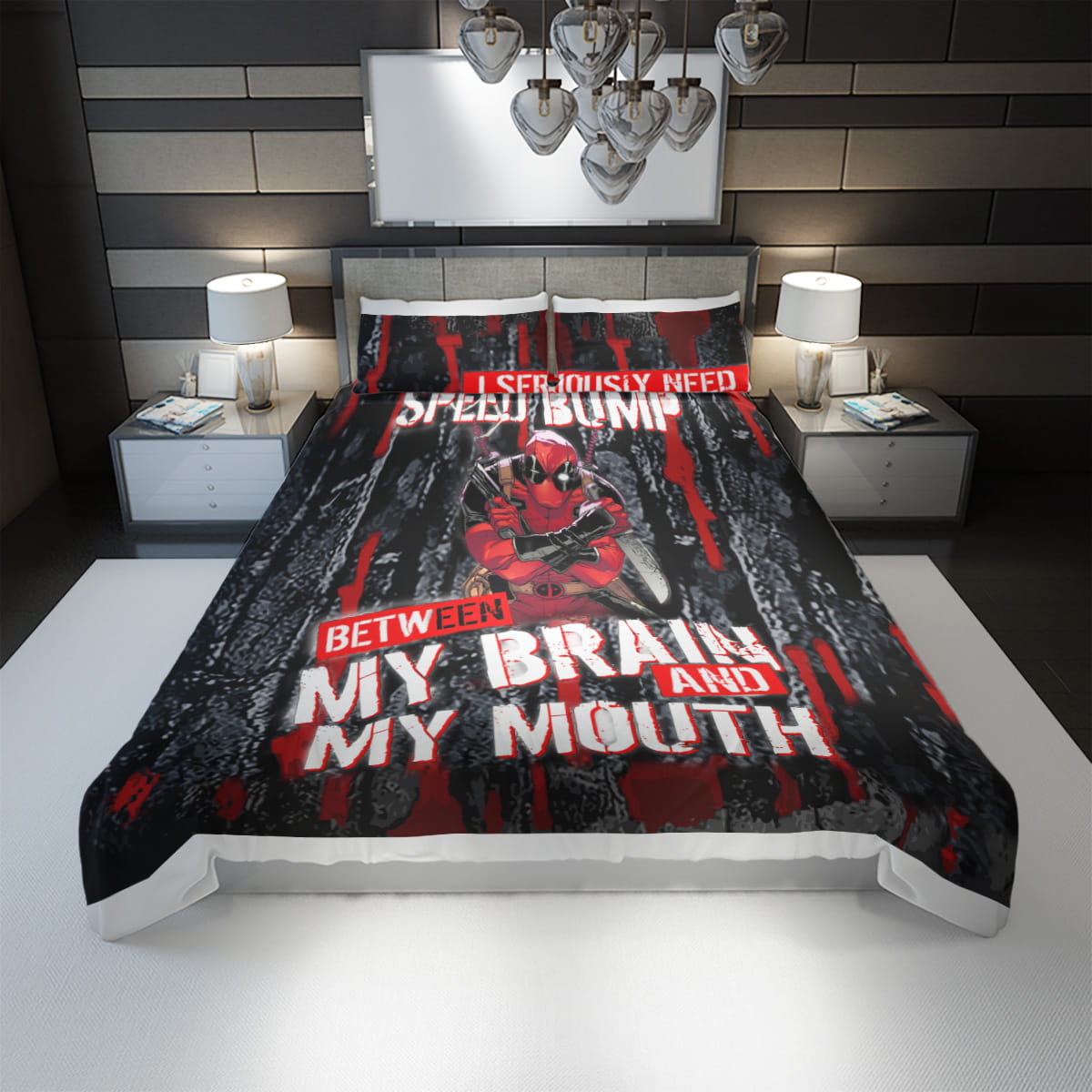 DP Bedding Set Between My Brain And My Mouth Duvet Covers Red Black Unique Gift