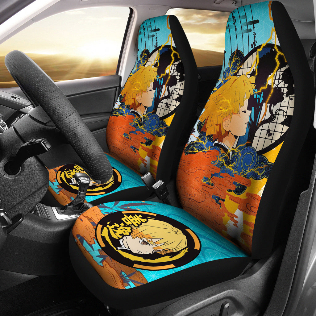 Demon Slayer Car Seat Covers Demon Slayer Agatsuma Zenitsu Graphic Seat Covers Yellow Blue