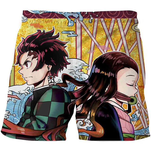 Demon Slayer Shorts Demon Slayer Tanjiro Nezuko Komado Beach Shorts Colorful