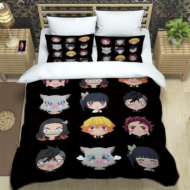 Demon Slayer Bedding Set Demon Slayer Chibi Characters Duvet Covers Black Unique Gift