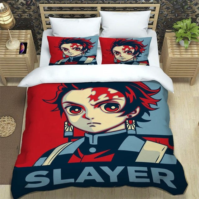 Demon Slayer Bedding Set Demon Slayer Tanjiro Kamado Art Duvet Covers Red Blue Unique Gift