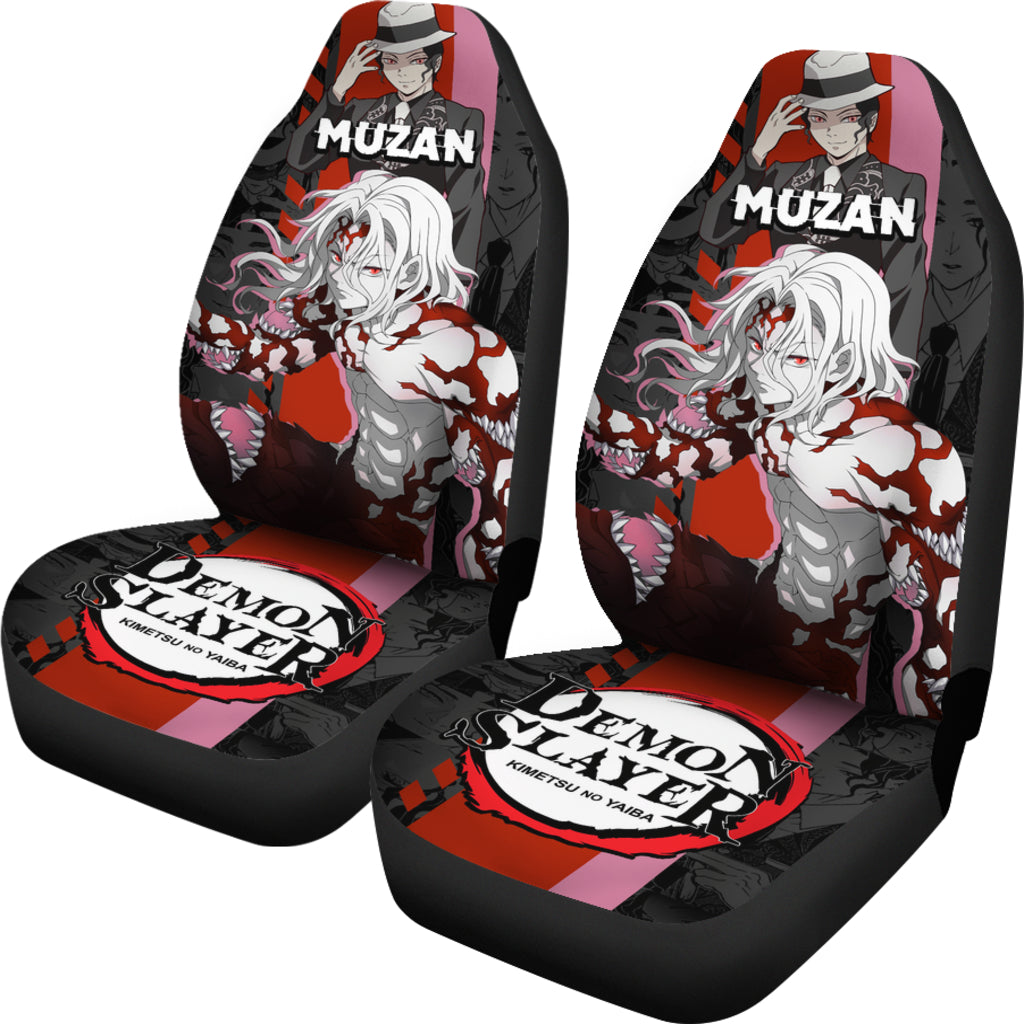 Demon Slayer Car Seat Covers Muzan Human And Demon Form Seat Covers Red Gray