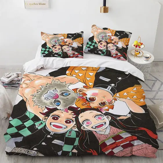 Demon Slayer Bedding Set Demon Slayer Characters Caricature Art Duvet Covers Colorful Unique Gift