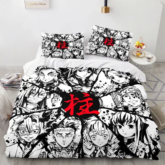 Demon Slayer Bedding Set Demon Slayer Hashiras Monochrome Art Duvet Covers Black White Unique Gift