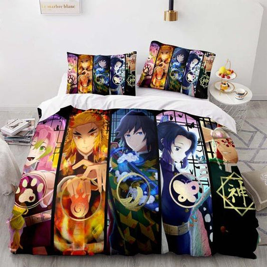 Demon Slayer Bedding Set Demon Slayer Hashiras And Breathing Crest Duvet Covers Colorful Unique Gift