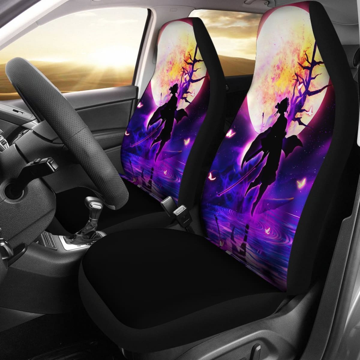 Demon Slayer Car Seat Covers Demon Slayer Shinobu Kocho Silhouette Seat Covers Purple