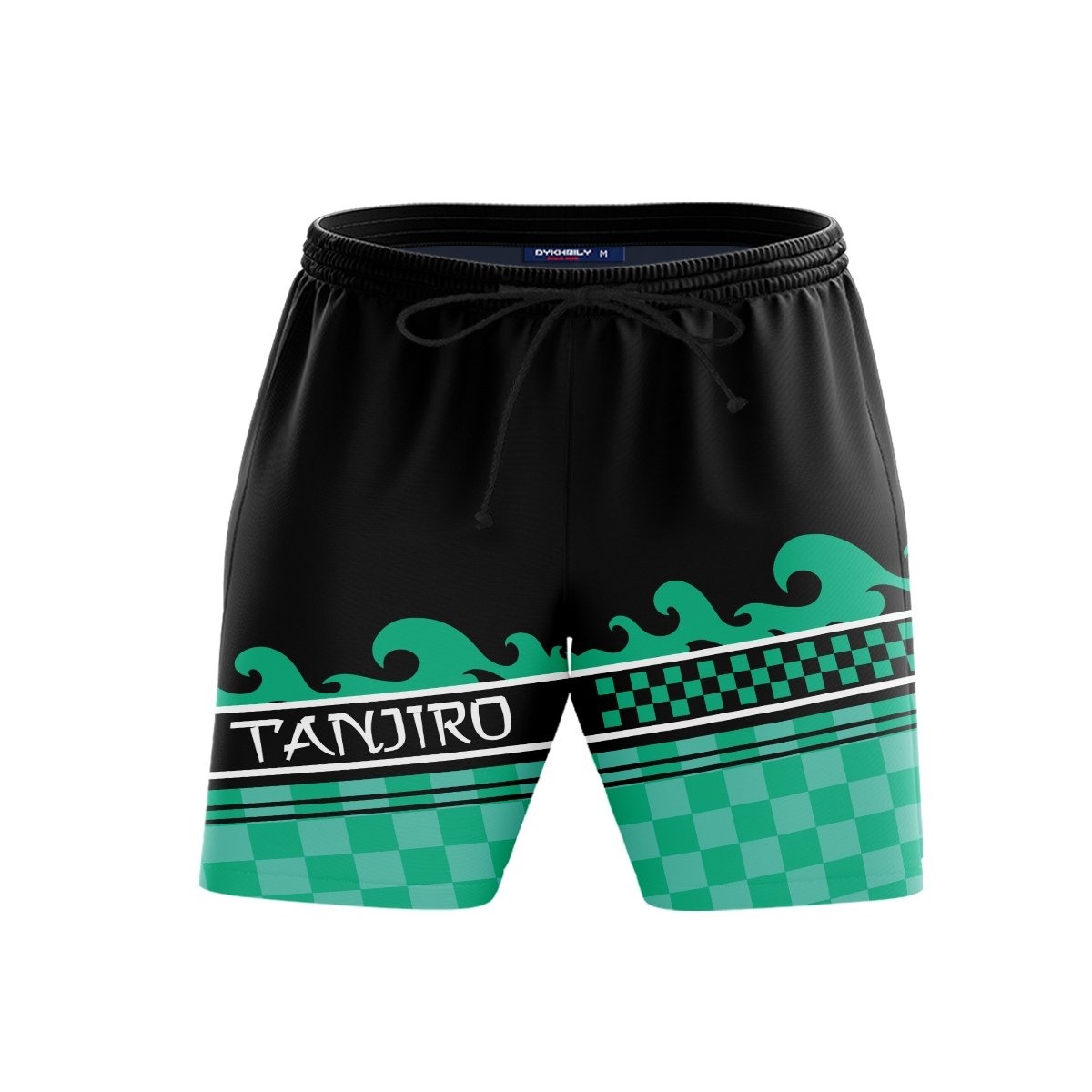 Demon Slayer Shorts Demon Slayer Tanjiro Komado Pattern Beach Shorts Black Green