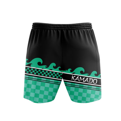 Demon Slayer Shorts Demon Slayer Tanjiro Komado Pattern Beach Shorts Black Green