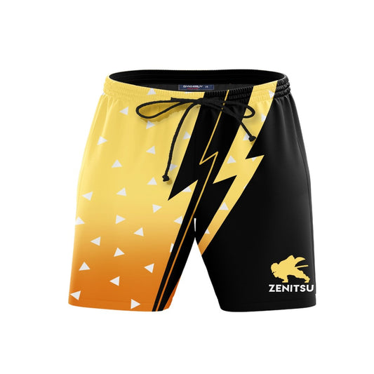 Demon Slayer Shorts Demon Slayer Zenitsu Silhouette And Pattern Beach Shorts Black Yellow