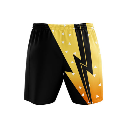 Demon Slayer Shorts Demon Slayer Zenitsu Silhouette And Pattern Beach Shorts Black Yellow