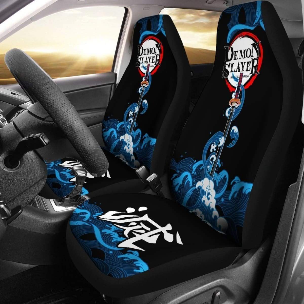 Demon Slayer Car Seat Covers Demon Slayer Tanjiro Sword Earring Seat Covers Black Blue