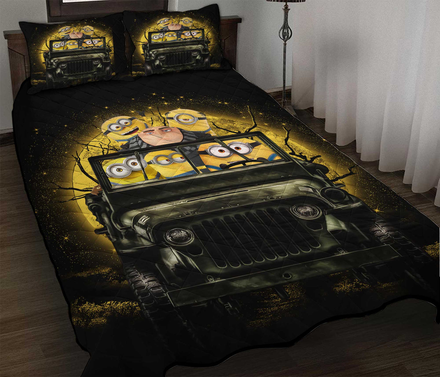 Minions Bedding Set Despicable Me Gru And Minions Un Moonlight Duvet Covers Black Yellow Unique Gift