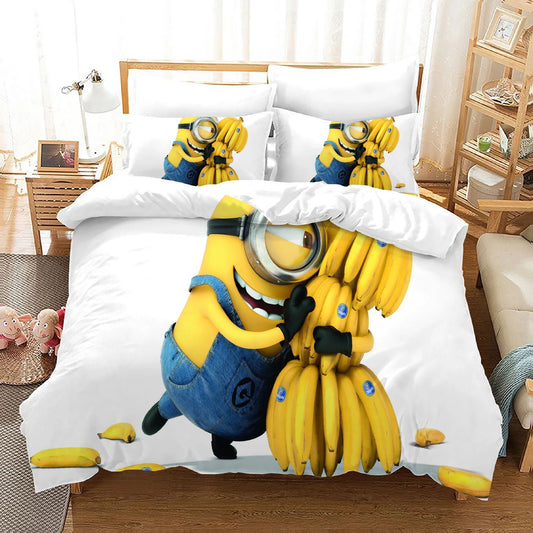 Minions Bedding Set Despicable Me Minions With Bananas Duvet Covers White Yellow Unique Gift