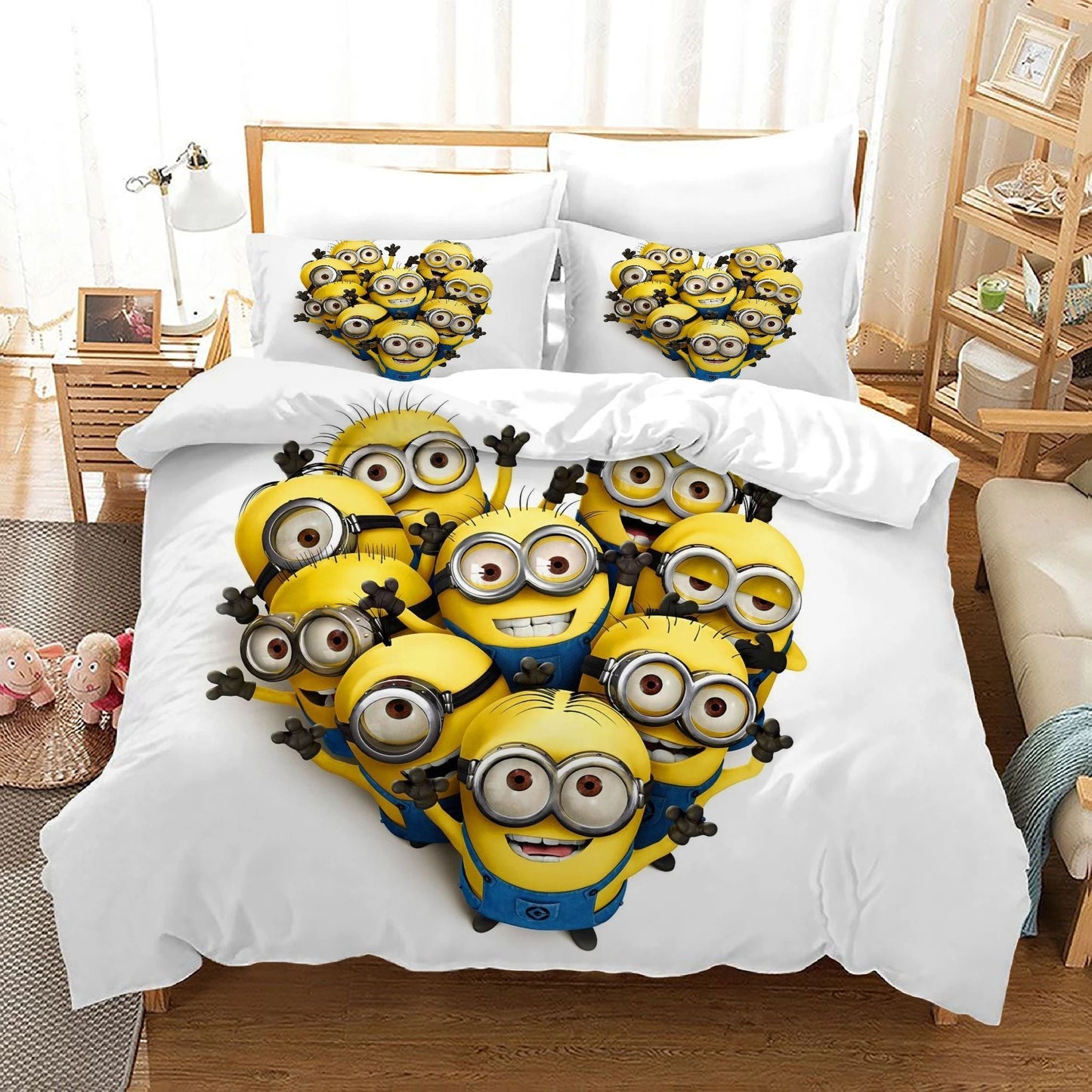 Minions Bedding Set All Minions Heart Shaped Standing Duvet Covers Yellow White Unique Gift