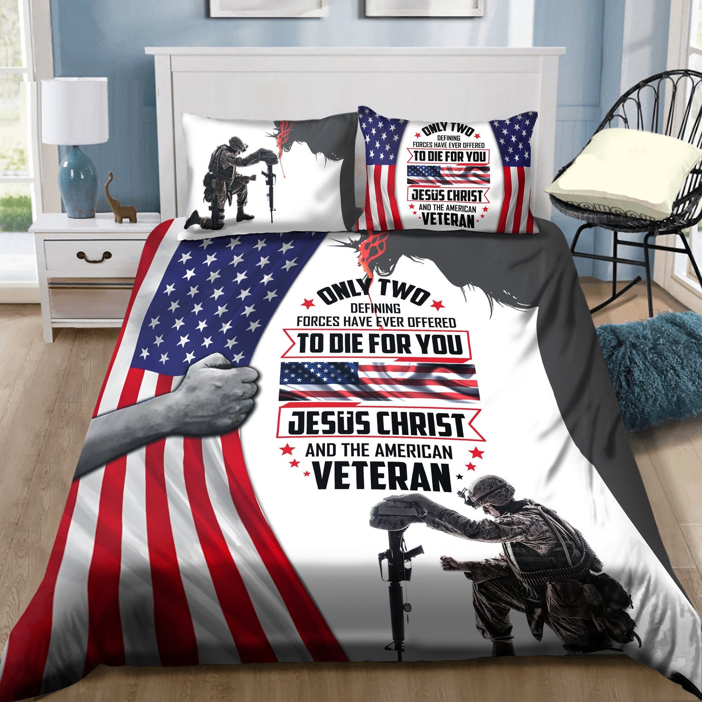 Veteran Bedding Set Jesus Christ And The American Veteran Duvet Covers White Unique Gift