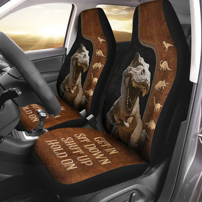 Dinosaurs Zip Pattern Car Seat Get In Sit Down Shut Up Hold On Car Seat Cover