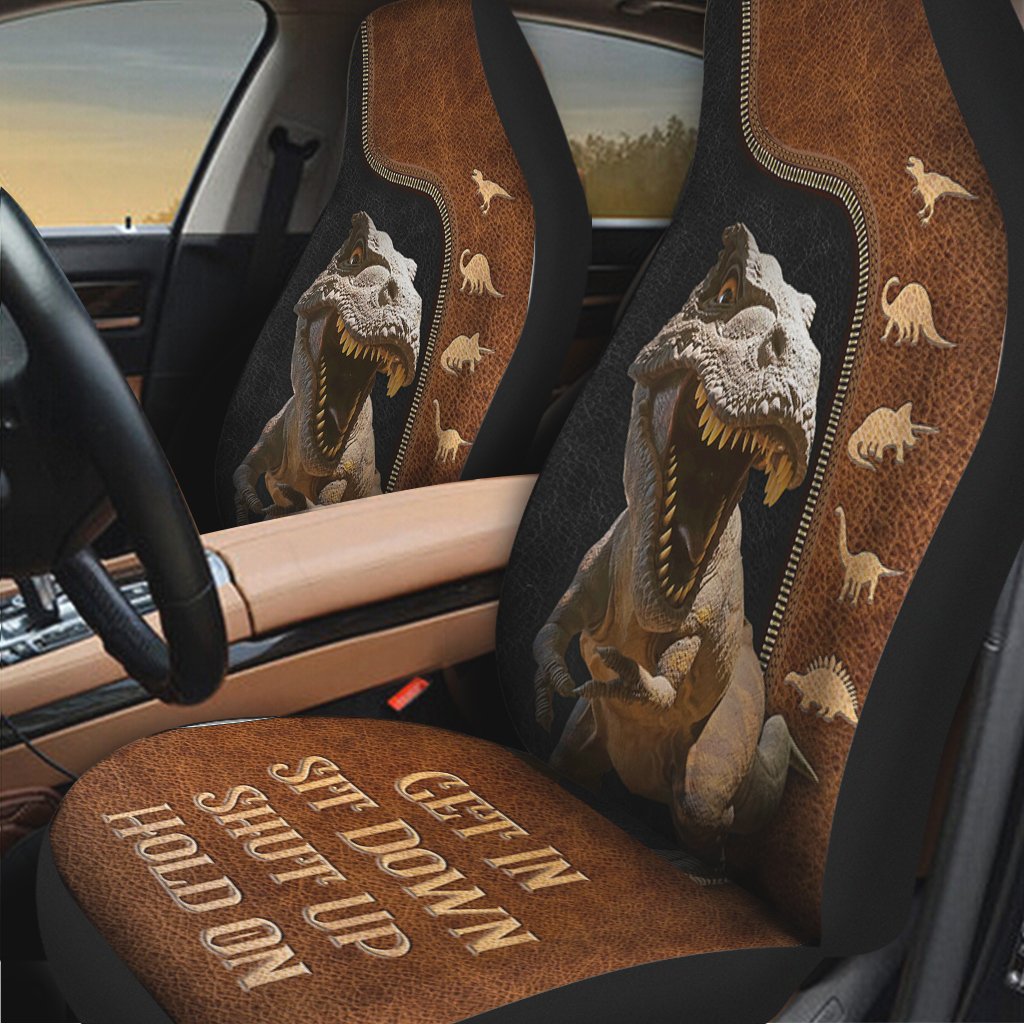 Dinosaurs Zip Pattern Car Seat Get In Sit Down Shut Up Hold On Car Seat Cover