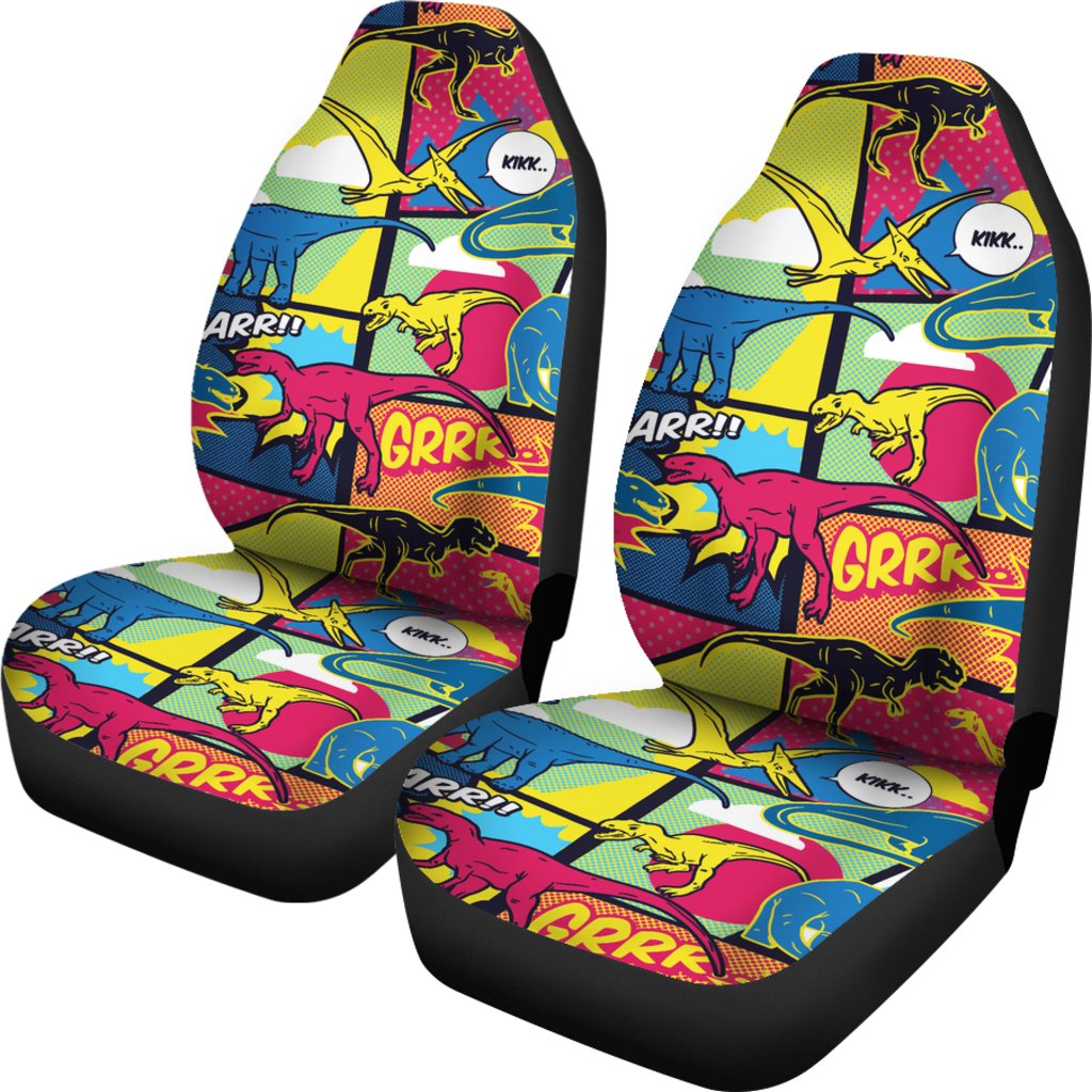 Dinosaur Car Seat Covers Dinosaur Comic Style Pattern Seat Covers Colorful