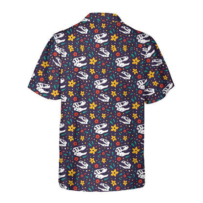 Dinosaur Hawaii Shirt Cute Dinosaur Fossil Flower Pattern Hawaiian Shirt Colorful Unisex
