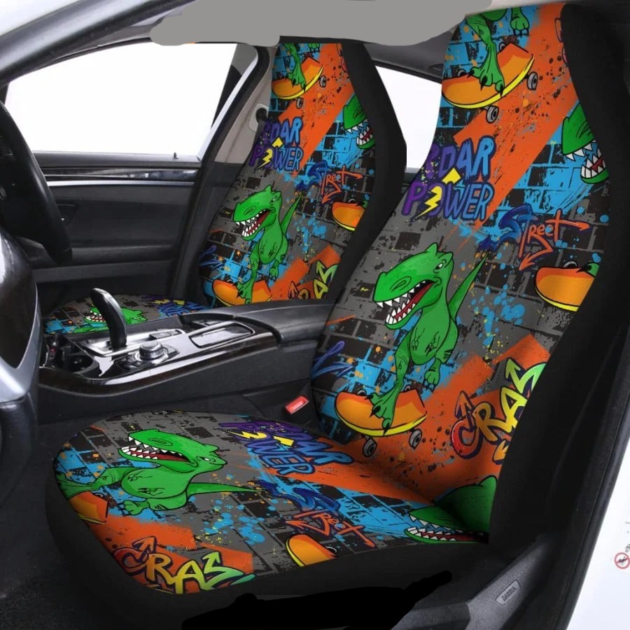 Dinosaur Car Seat Covers Dinosaur T-rex Graffiti Roar Power Pattern Seat Covers Colorful
