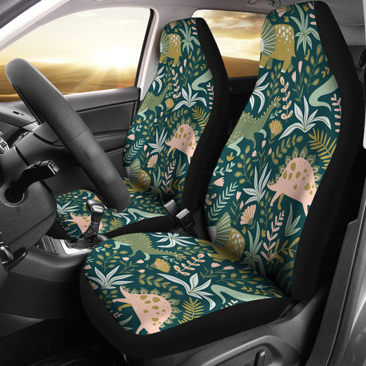 Dinosaur Car Seat Covers Dinosaurs Tropical Leaves Flower Pattern Seat Covers Green