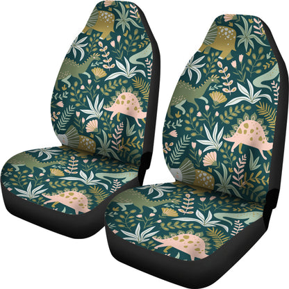 Dinosaur Car Seat Covers Dinosaurs Tropical Leaves Flower Pattern Seat Covers Green