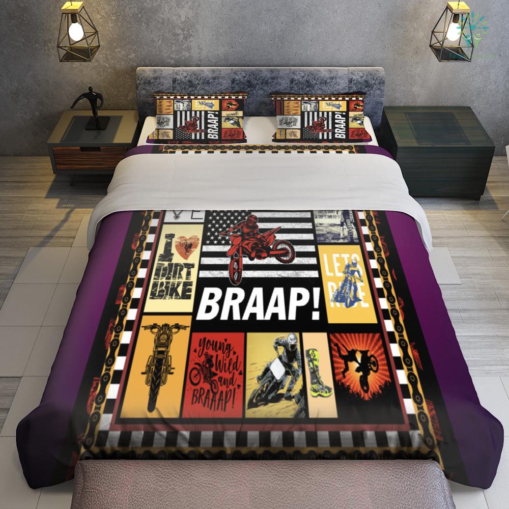 Motorcycle Bedding Set Young Wild And Braaap Duvet Covers Red Yellow Unique Gift
