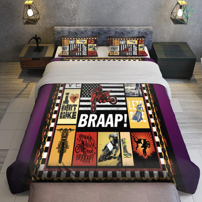 Motorcycle Bedding Set Young Wild And Braaap Duvet Covers Red Yellow Unique Gift