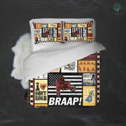 Motorcycle Bedding Set Young Wild And Braaap Duvet Covers Red Yellow Unique Gift