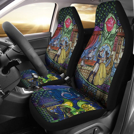 DN Car Seat Covers DN Princess Beauty And The Beast Stained Glasses Seat Covers Colorful