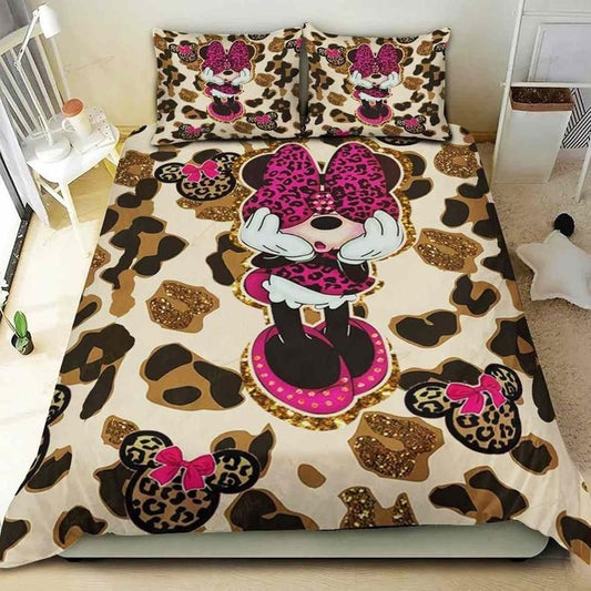 Minnie Bedding Set DN Minnie Graphic Leopard Pattern Duvet Covers Brown Unique Gift