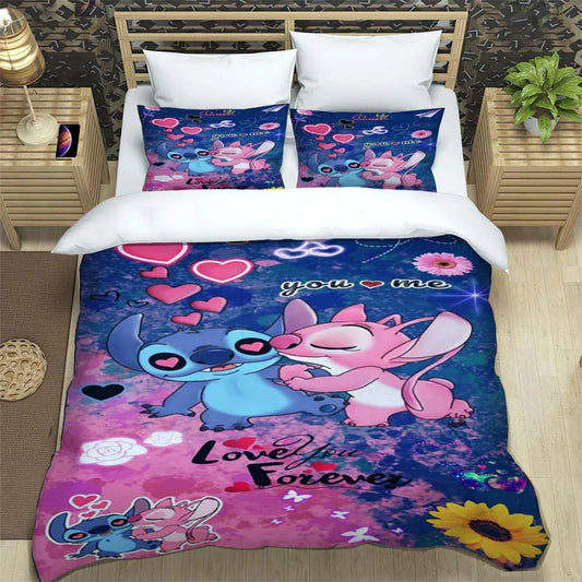 Stitch Bedding Set DN Angel Kisses Stitch Love You Forever Duvet Covers Pink Blue Unique Gift