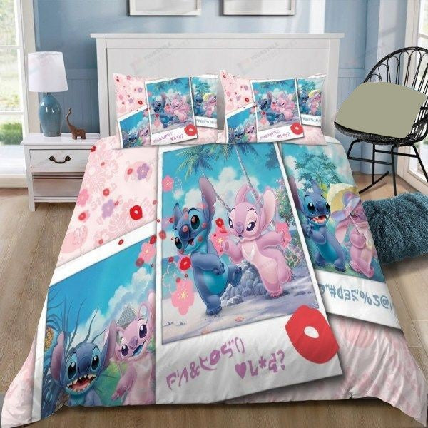 Stitch Bedding Set DN Stitch And Angel On The Beach Duvet Covers Pink Blue Unique Gift