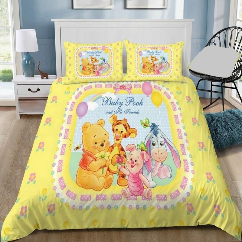 WTP Bedding Set DN Baby Pooh And His Friends Duvet Covers Yellow Unique Gift