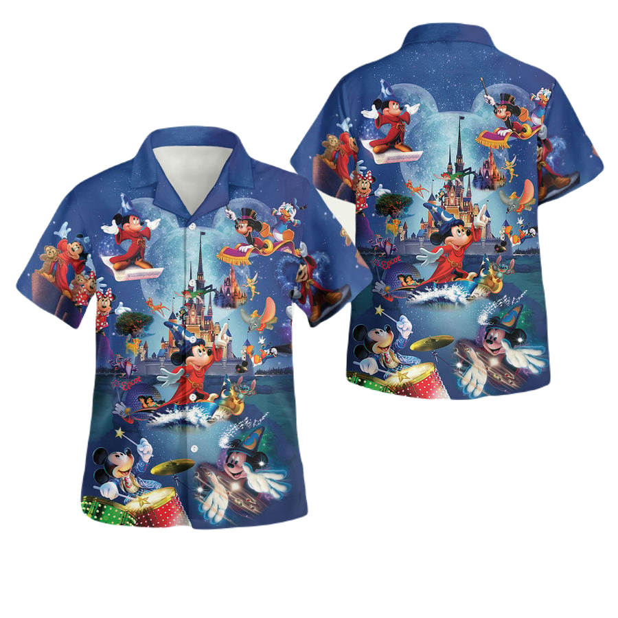 MM Hawaii Shirt DN Wizard MM DN Castle Graphic Hawaiian Shirt Blue Unisex