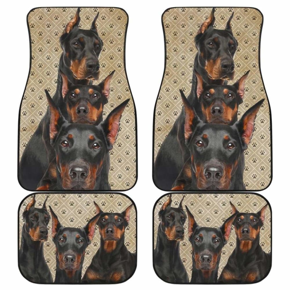 Dog Car Floor Mats Funny Doberman Dog In Group Pawprint Pattern Car Mats