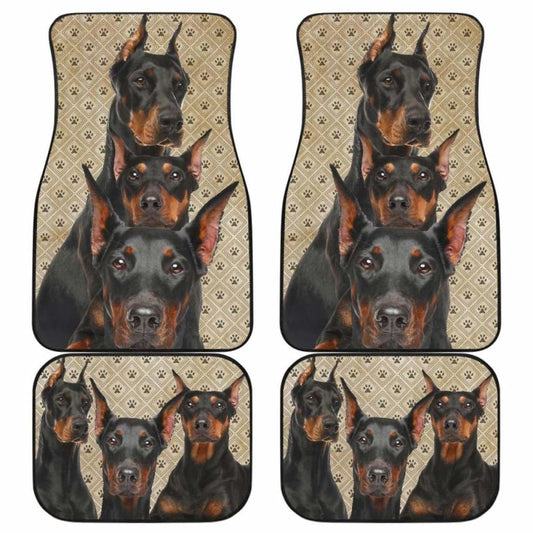 Dog Car Floor Mats Funny Doberman Dog In Group Pawprint Pattern Car Mats