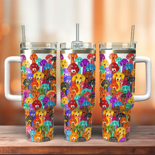 Dog 40 Oz Tumbler Dachshund Dog Doodle Pattern Tumbler 40 Oz Colorful