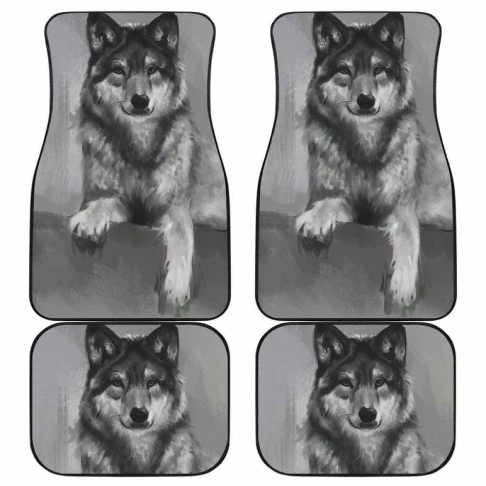 Dog Car Floor Mats Cool Wolf Dog Graphic Black White Car Mats