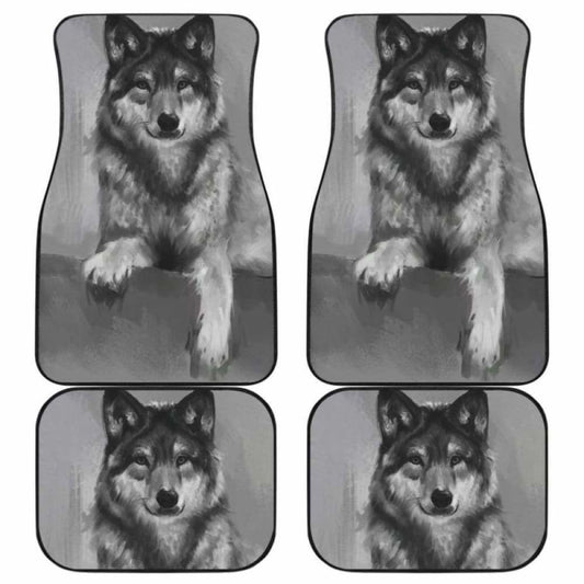 Dog Car Floor Mats Cool Wolf Dog Graphic Black White Car Mats