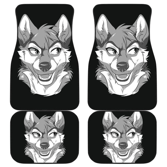 Dog Car Floor Mats Funny Face Wolf Dog Graphic Black Gray Car Mats