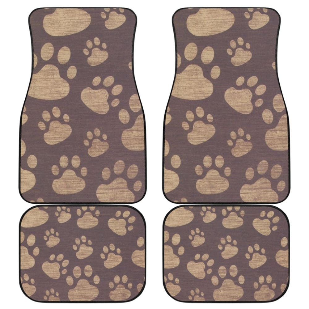 Dog Car Floor Mats Dog Paw Prints With Dark Brown Wood Pattern Car Mats