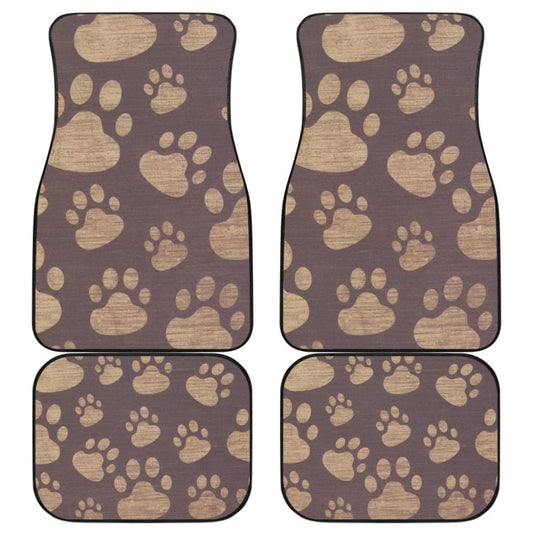 Dog Car Floor Mats Dog Paw Prints With Dark Brown Wood Pattern Car Mats