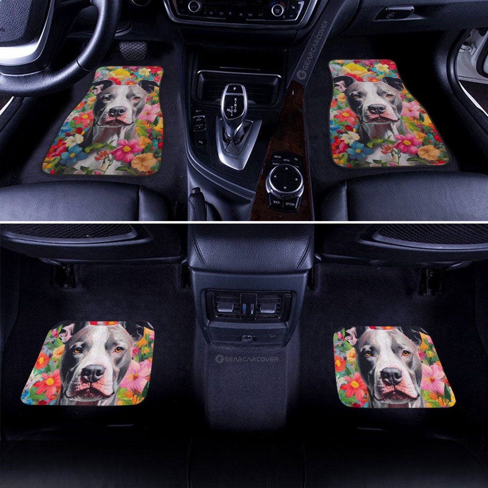 Dog Car Floor Mats Cute Pitbull Dog In Flower Field Colorful Car Mats