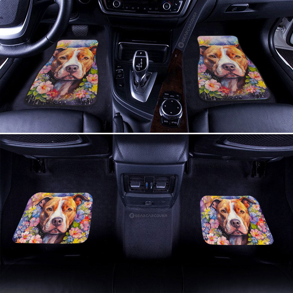Dog Car Floor Mats Pretty Pitbull Dog In Flower Field Pattern Car Mats