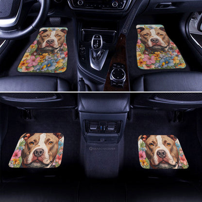 Dog Car Floor Mats Pretty Pitbull Dog Breed In Flower Graphic Car Mats