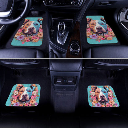 Dog Car Floor Mats Pretty Pitbull Dog Breed With Flower Pattern Colorful Car Mats