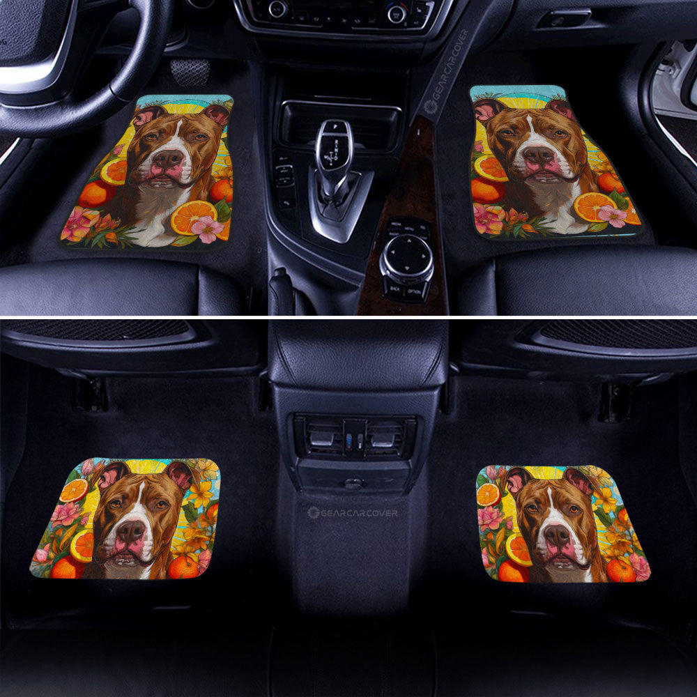 Dog Car Floor Mats Cute Dog Pitbull Floral Orange Pattern Car Mats